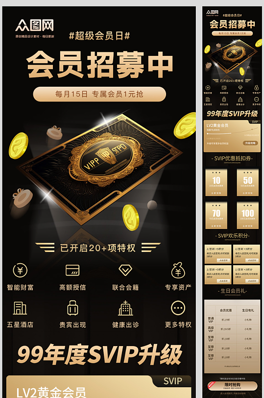 黑金会员VIP权益详情介绍长图海报