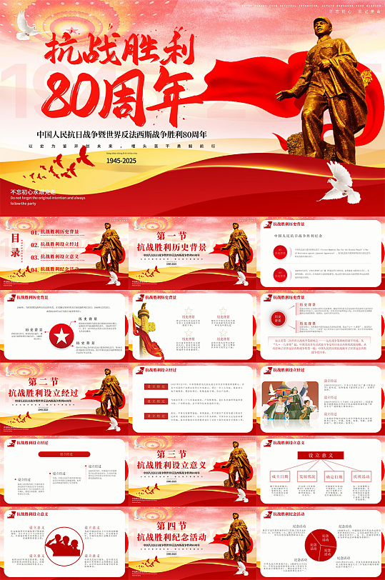 抗战胜利80周年抗日战争胜利党建PPT