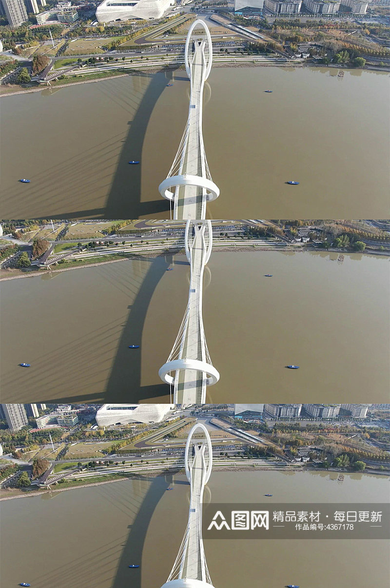 航拍南京之眼步行桥地标建筑素材
