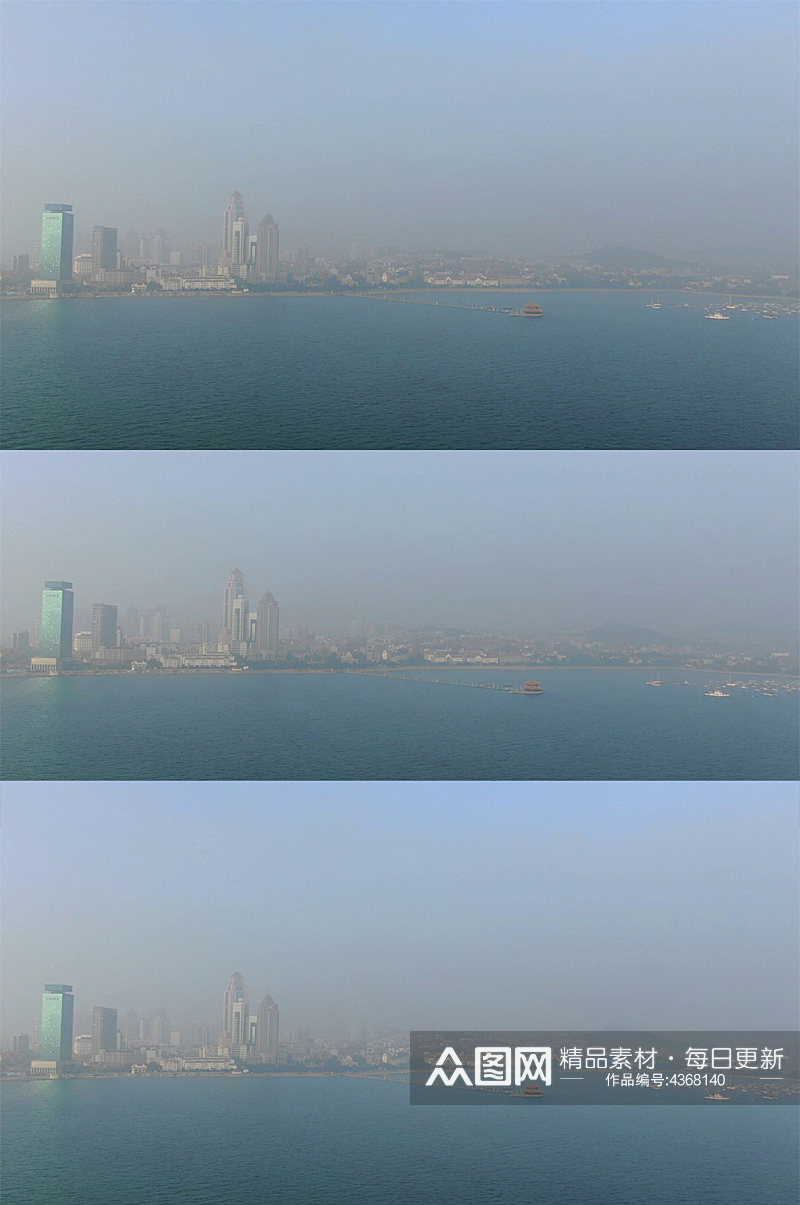 航拍青岛城市雾霾天气素材