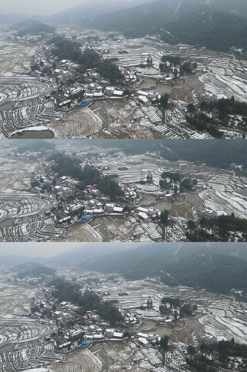 航拍田园乡村农业种植基地雪景素材