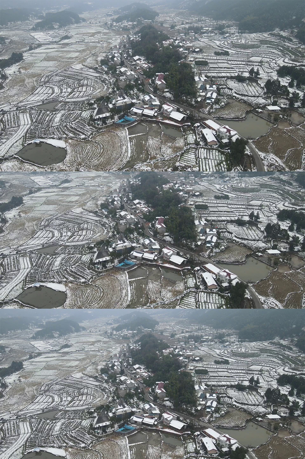 航拍农田乡村冬天雪景素材