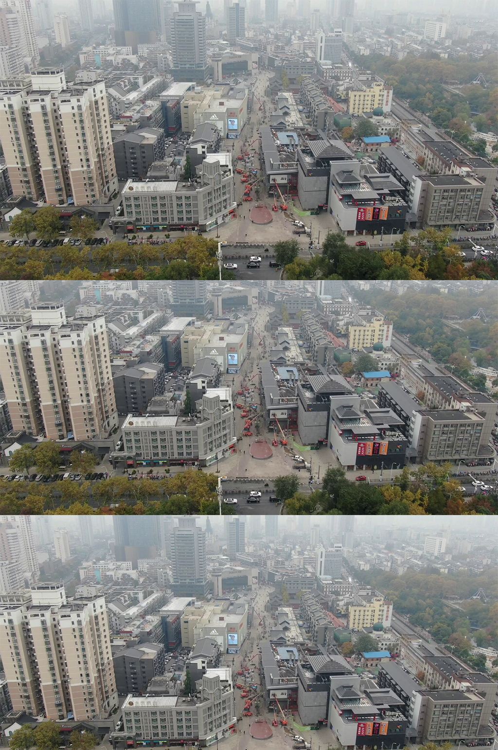 航拍合肥淮河路步行商业街素材