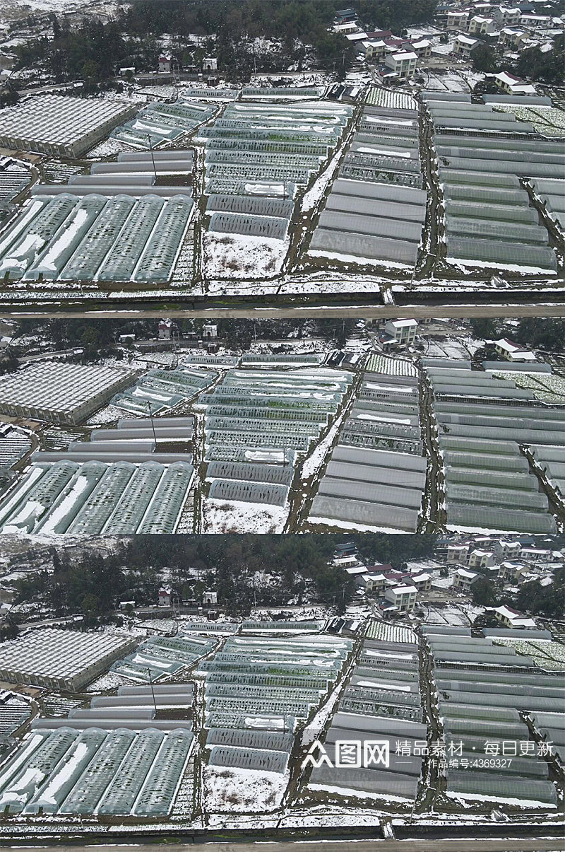 航拍农业大棚种植冬天雪景素材