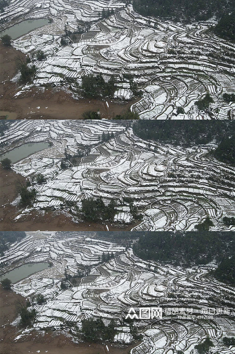 航拍农业梯田冬天雪景素材