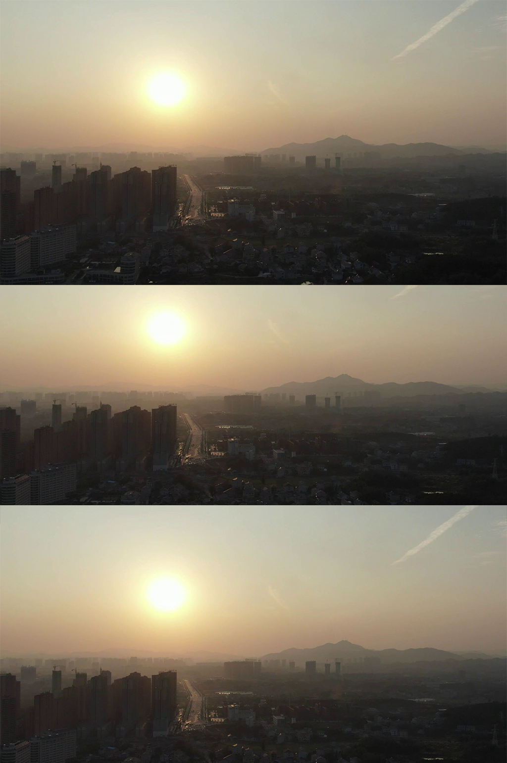 航拍城市日落晚霞夕阳剪影素材