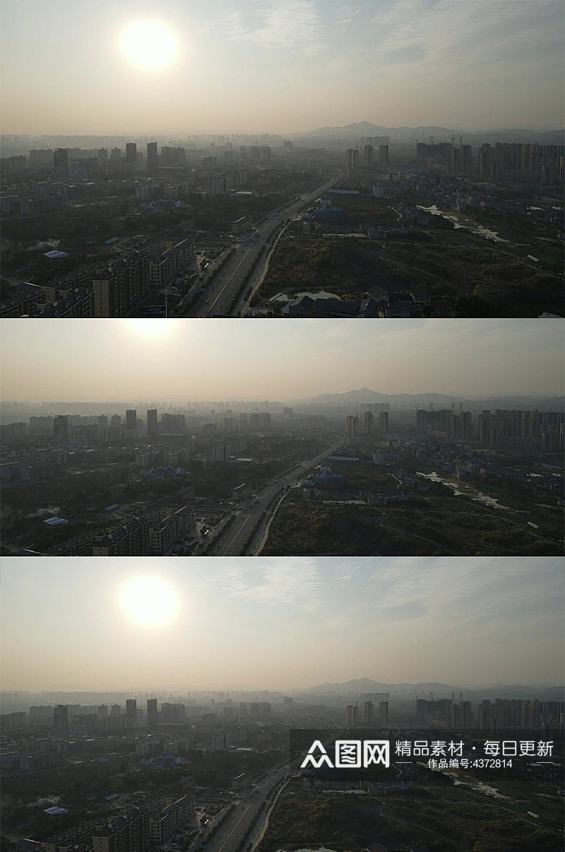 航拍城市清晨迷雾素材