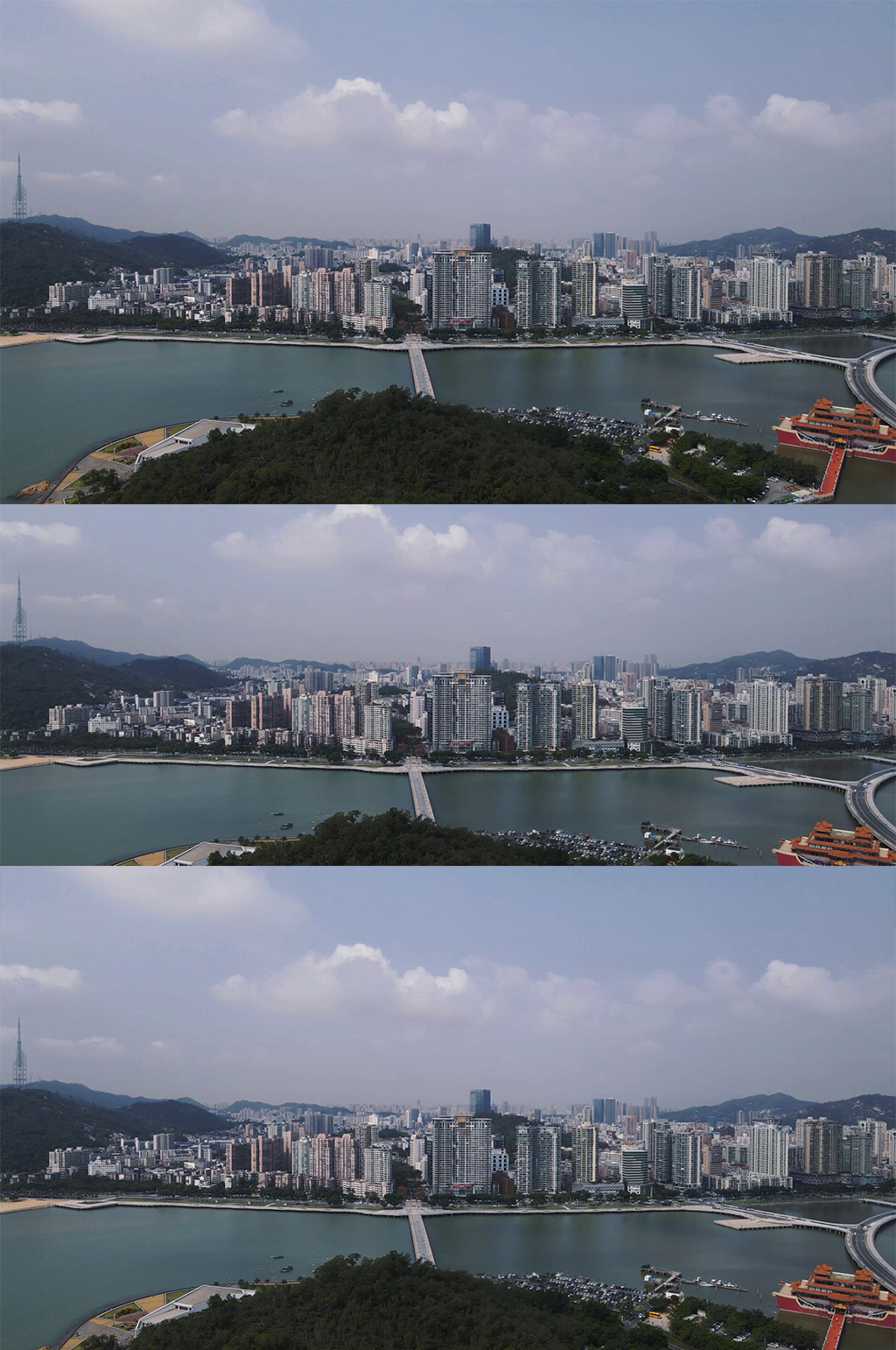 航拍海边沿海城市高楼建筑素材