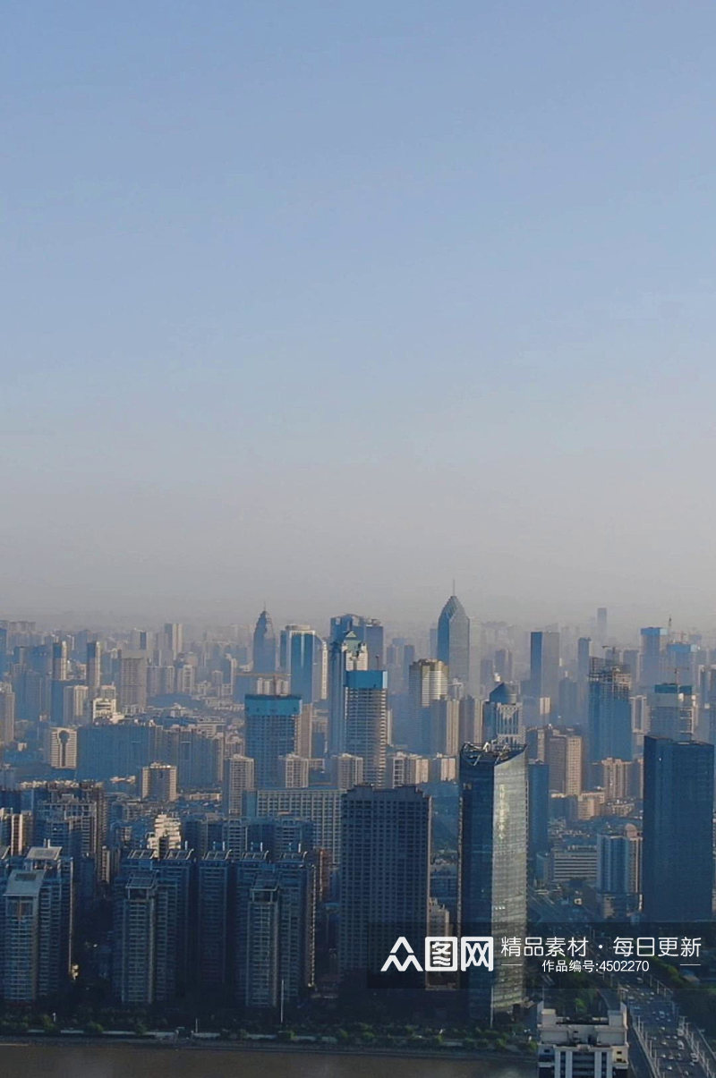 航拍湖北武汉城市高楼清晨竖屏素材