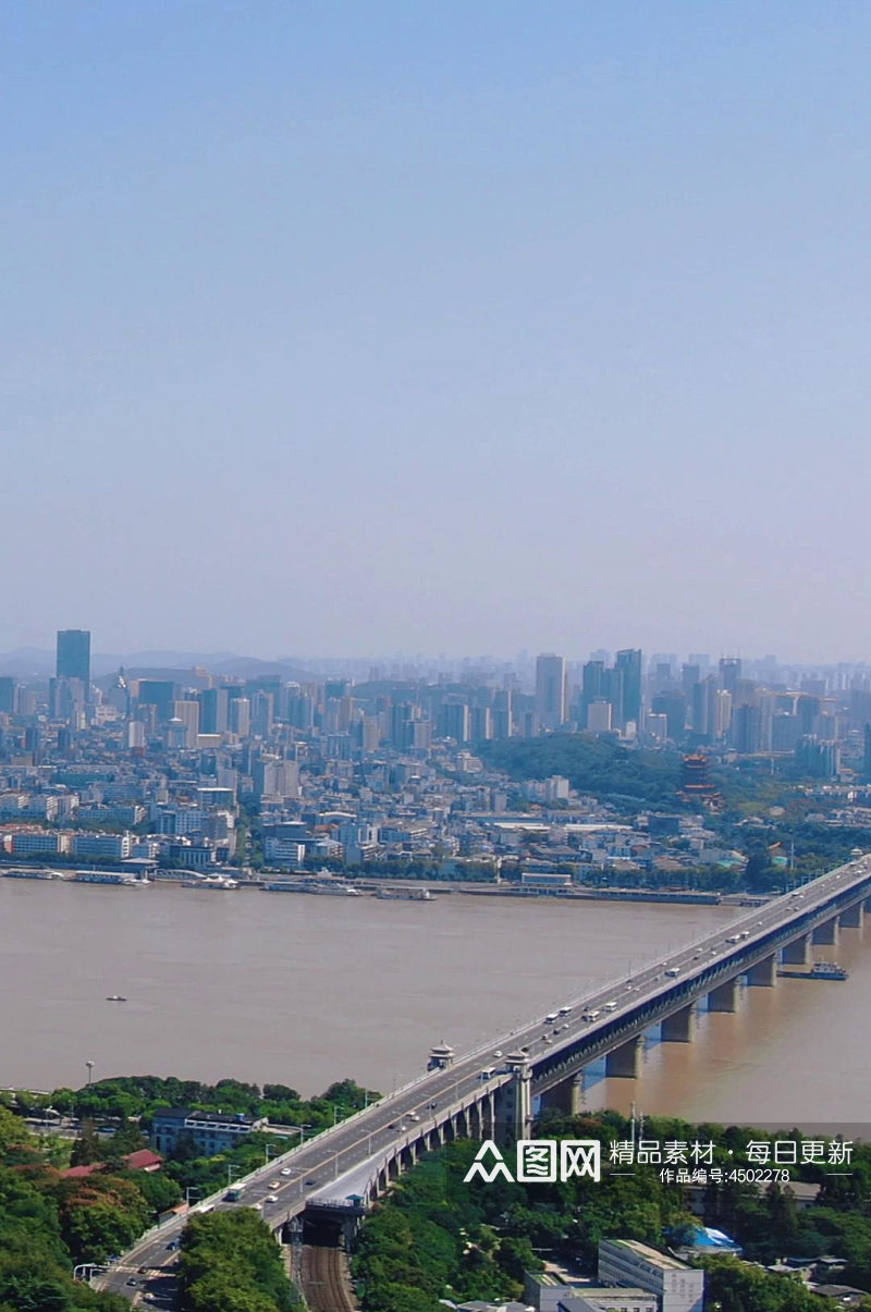 航拍武汉长江大桥交通竖屏素材