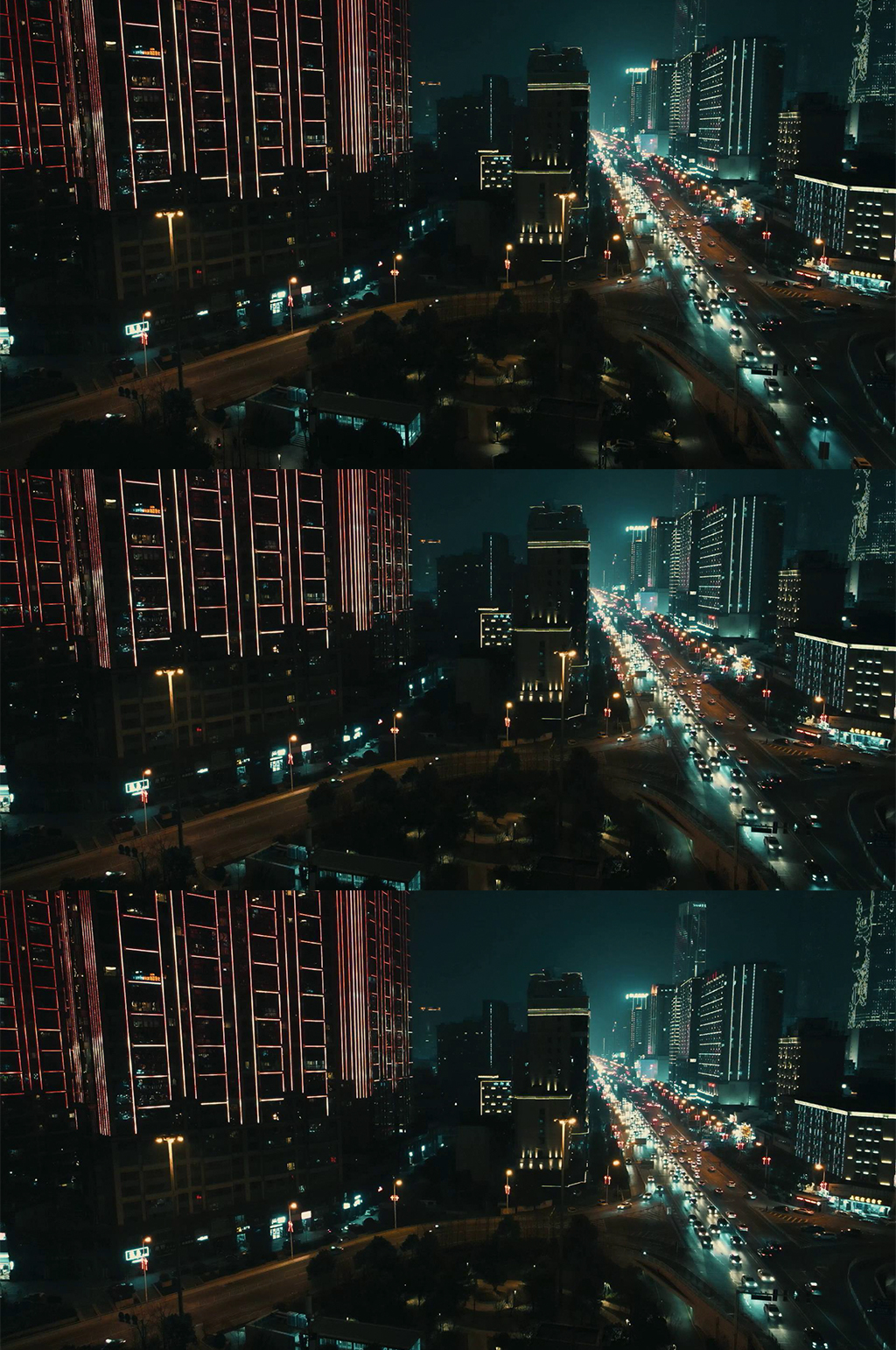 航拍湖南长沙城市夜景交通五一大道素材