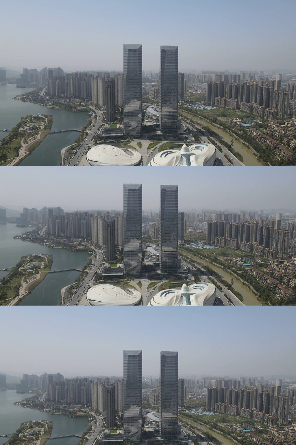 航拍湖南长沙梅溪湖金茂双塔素材