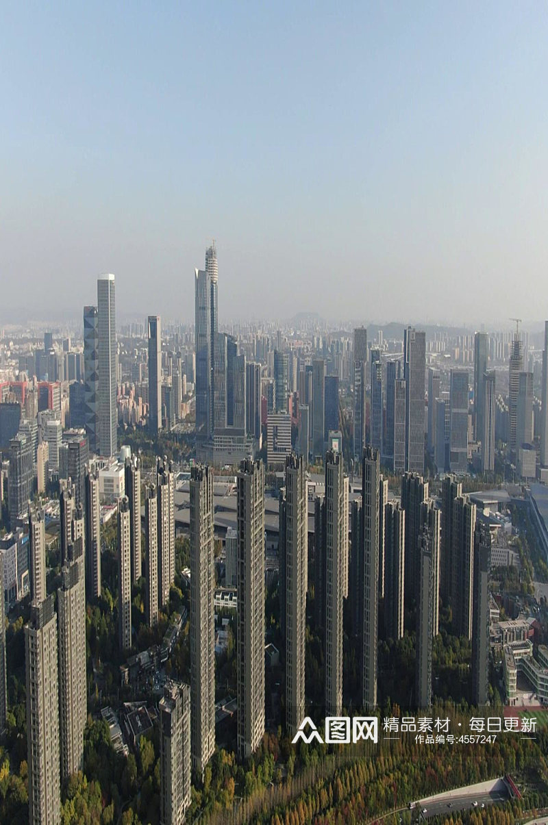 航拍南京河西城市高楼建筑金融中心素材