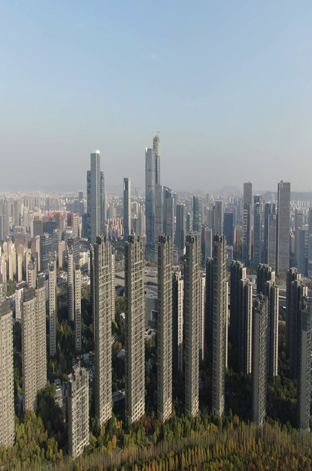 航拍南京城市高楼建筑河西金融中心素材