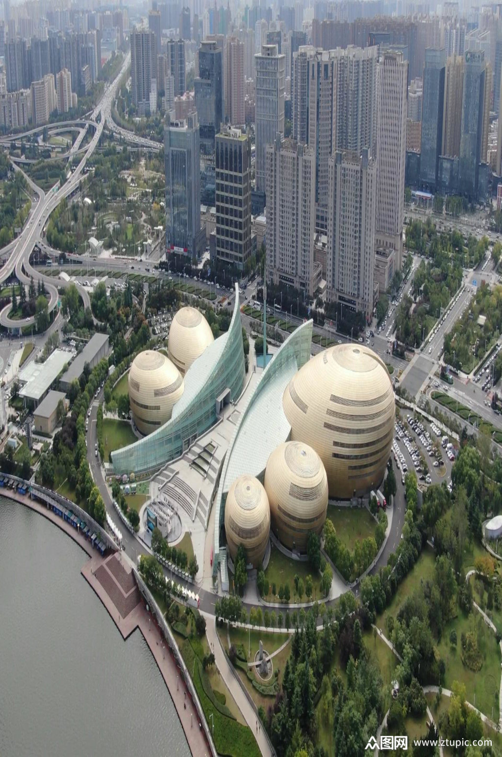 航拍河南郑州文化艺术中心素材