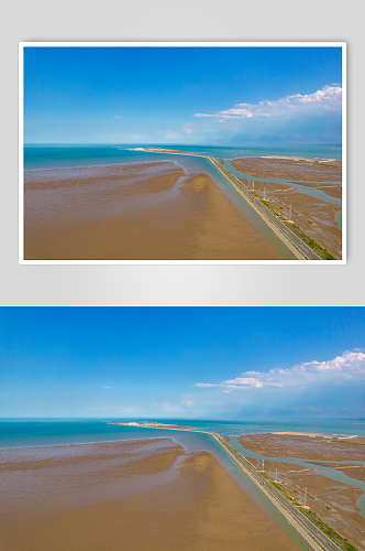 大海海浪沙滩退潮风景航拍摄影图