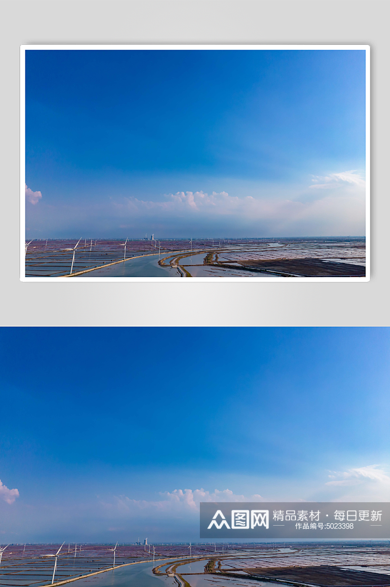 大海沙滩风车蓝天白云航拍摄影图素材
