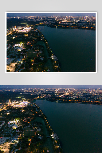 江苏南京玄武湖城市夜景灯光航拍摄影图