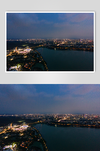 江苏南京玄武湖城市夜景灯光航拍摄影图