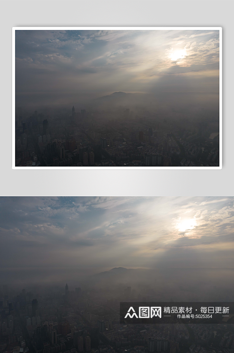 江苏南京城市清晨迷雾航拍摄影图素材
