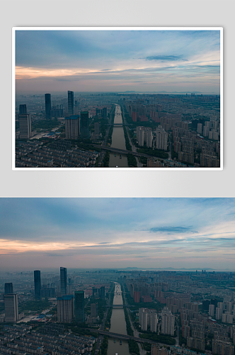 江苏无锡城市清晨日出迷雾航拍摄影图