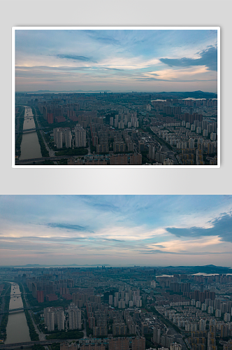江苏无锡城市清晨日出迷雾航拍摄影图