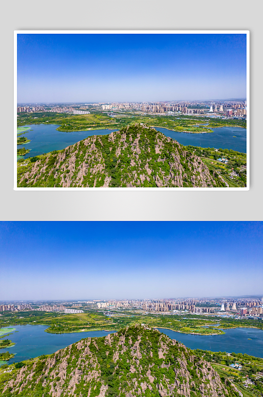 山东济南城市风光华山湖风景区航拍摄影图