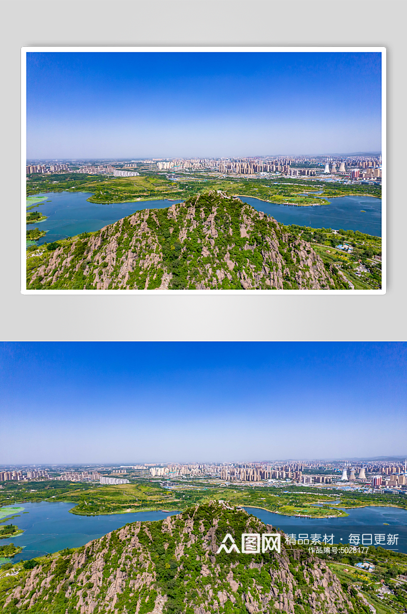 山东济南城市风光华山湖风景区航拍摄影图素材