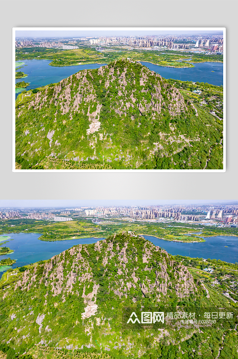 山东济南城市风光华山湖风景区航拍摄影图素材