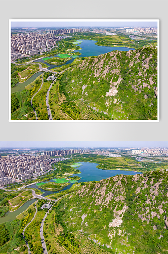 山东济南城市风光华山湖风景区航拍摄影图