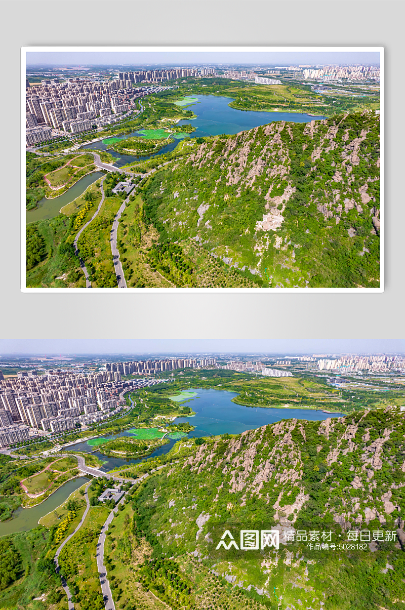 山东济南城市风光华山湖风景区航拍摄影图素材