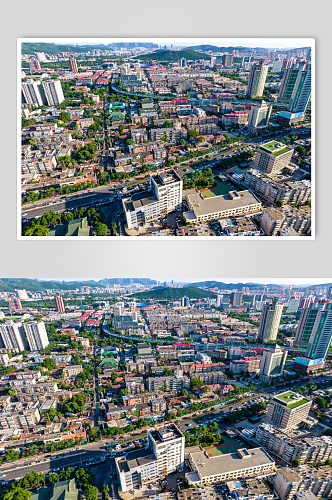 山东济南泉城广场周边建筑航拍摄影图