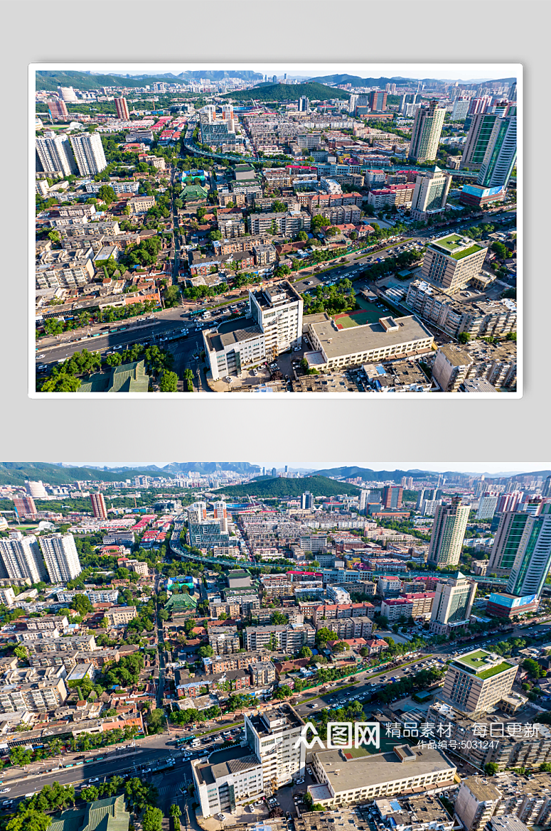 山东济南泉城广场周边建筑航拍摄影图素材