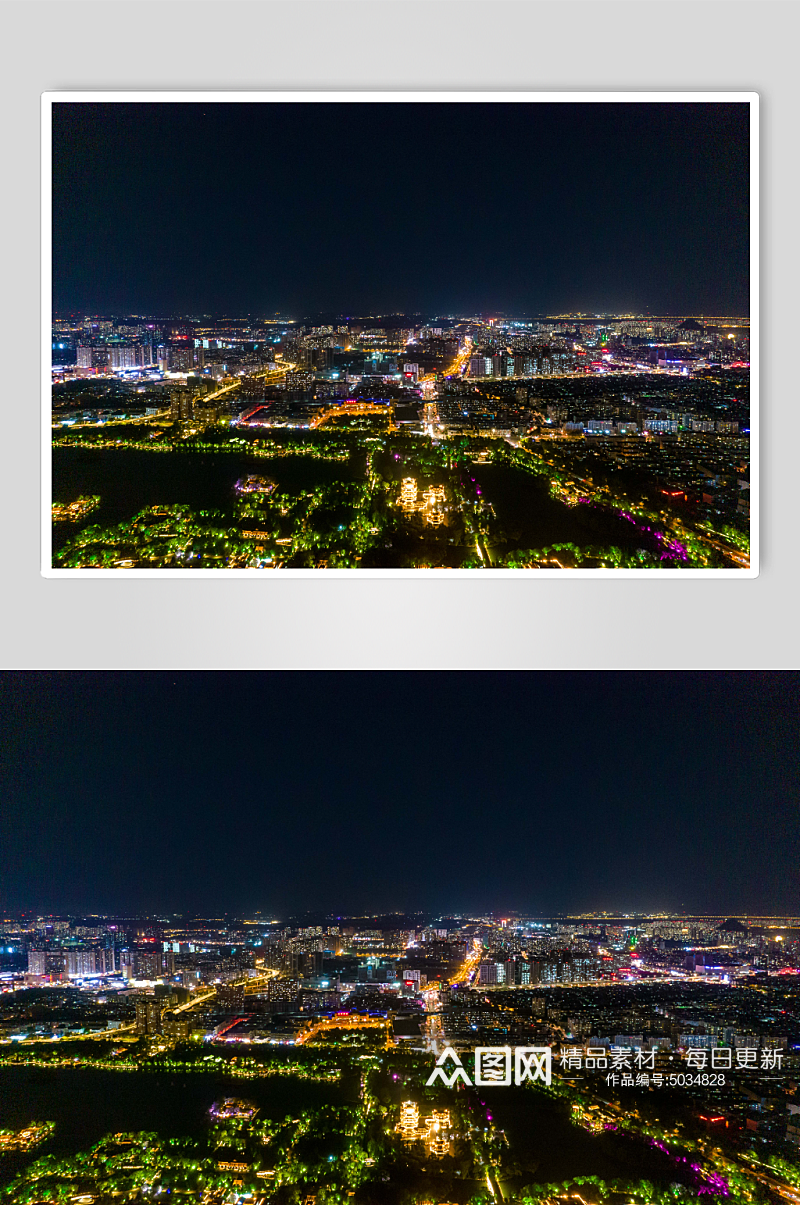 山东济南城市夜景灯光秀航拍摄影图素材