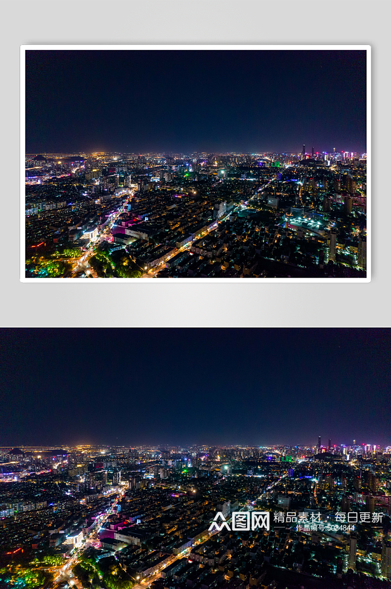 山东济南城市夜景灯光秀航拍摄影图素材