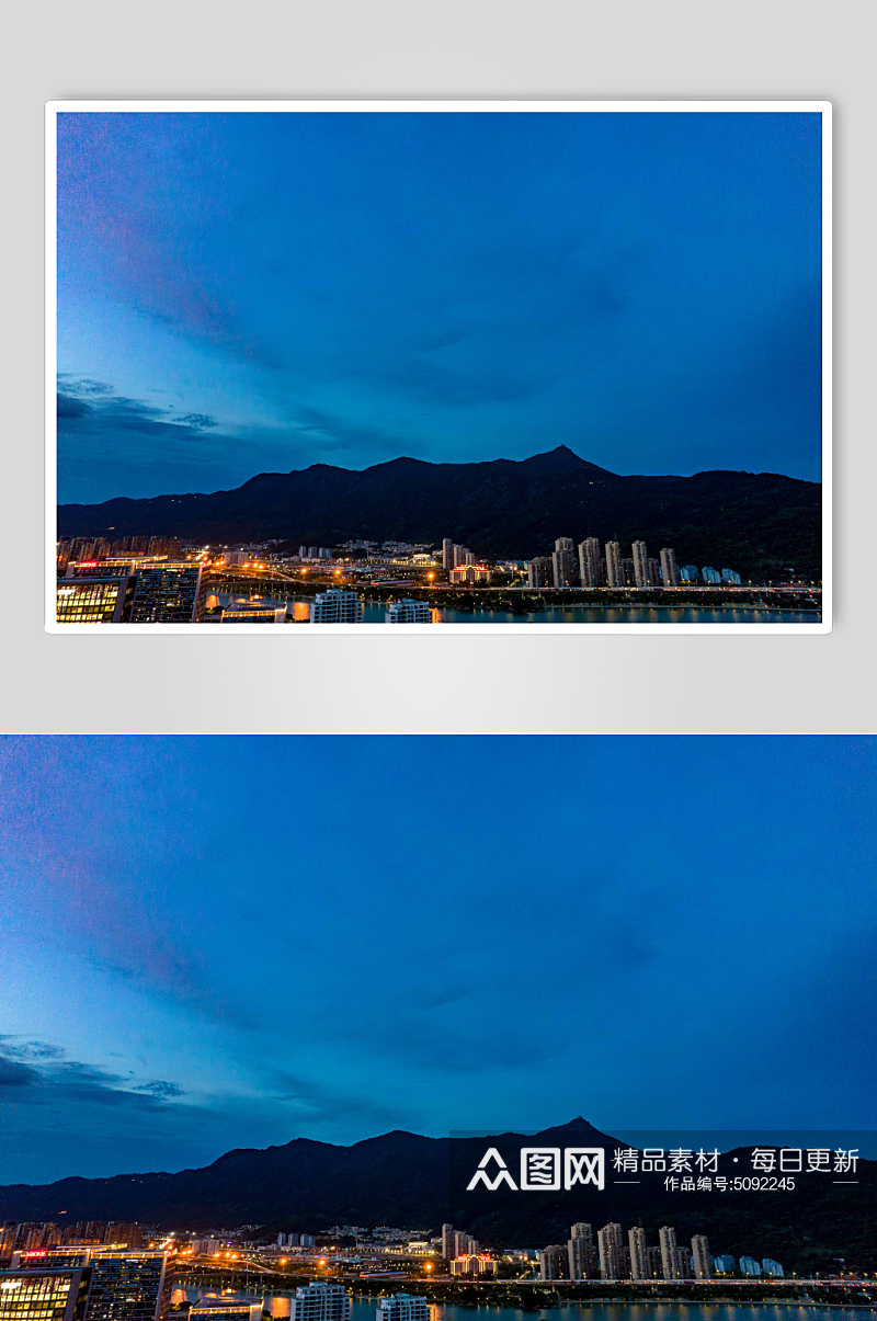 福建福州城市夜幕降临鼓山大桥航拍摄影图素材
