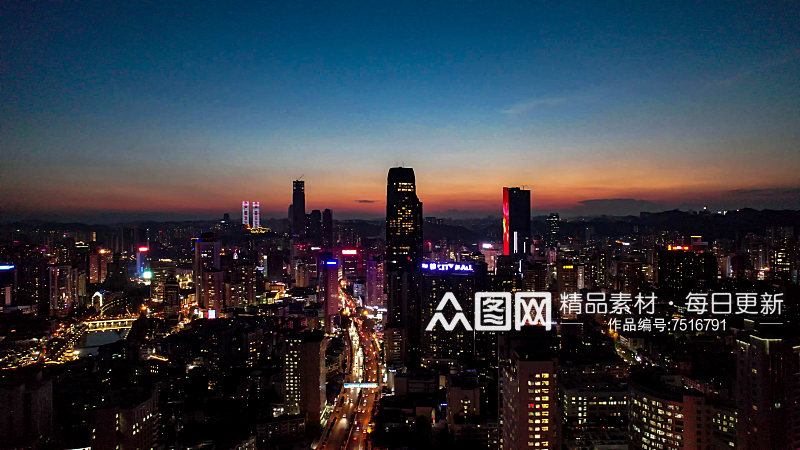 贵阳城市晚霞夜景灯光航拍摄影图素材