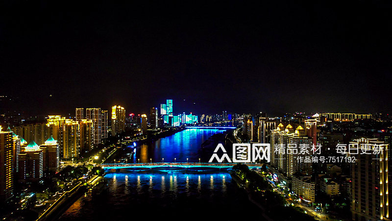 福州闽江桥梁交通夜景灯光航拍摄影图素材