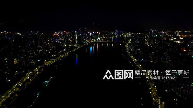 福州闽江桥梁交通夜景灯光航拍摄影图素材