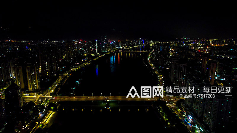 福州闽江桥梁交通夜景灯光航拍摄影图素材