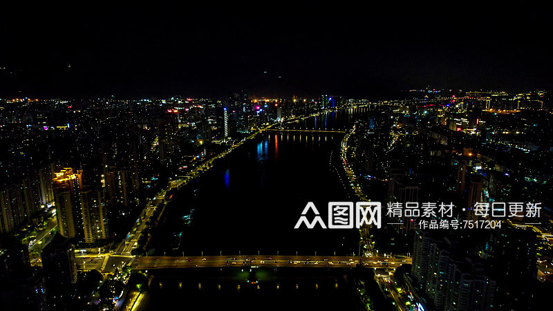 福州闽江桥梁交通夜景灯光航拍摄影图素材