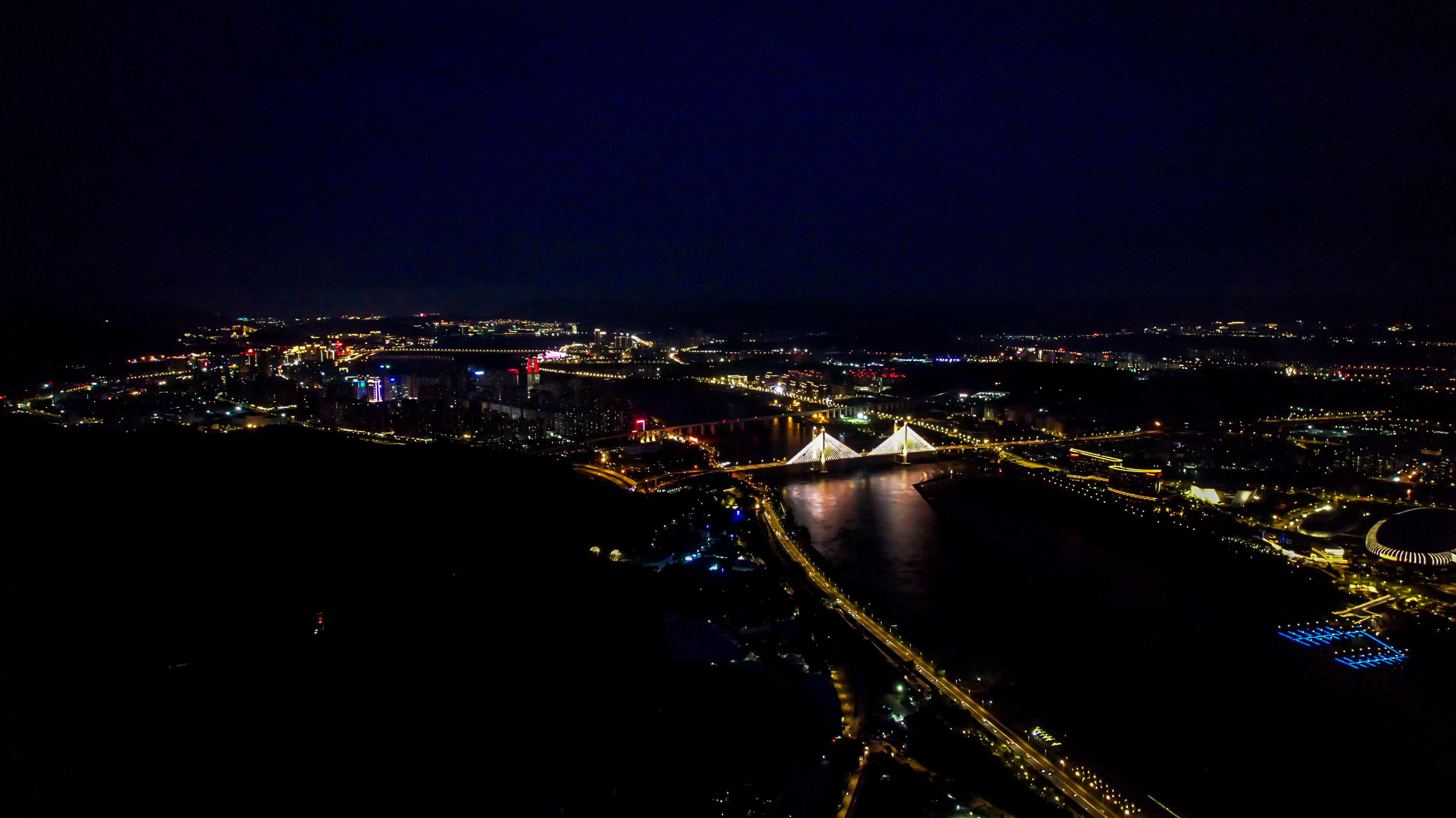 城市夜景灯光交通高架桥航拍摄影图素材