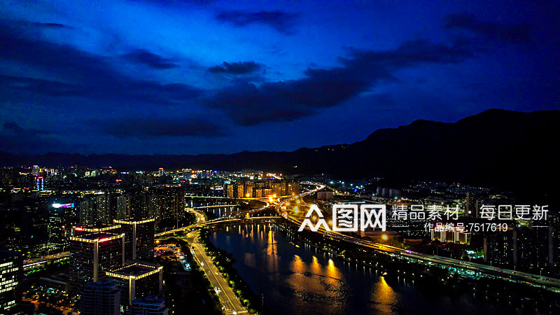 城市夜景灯光交通高架桥航拍摄影图素材