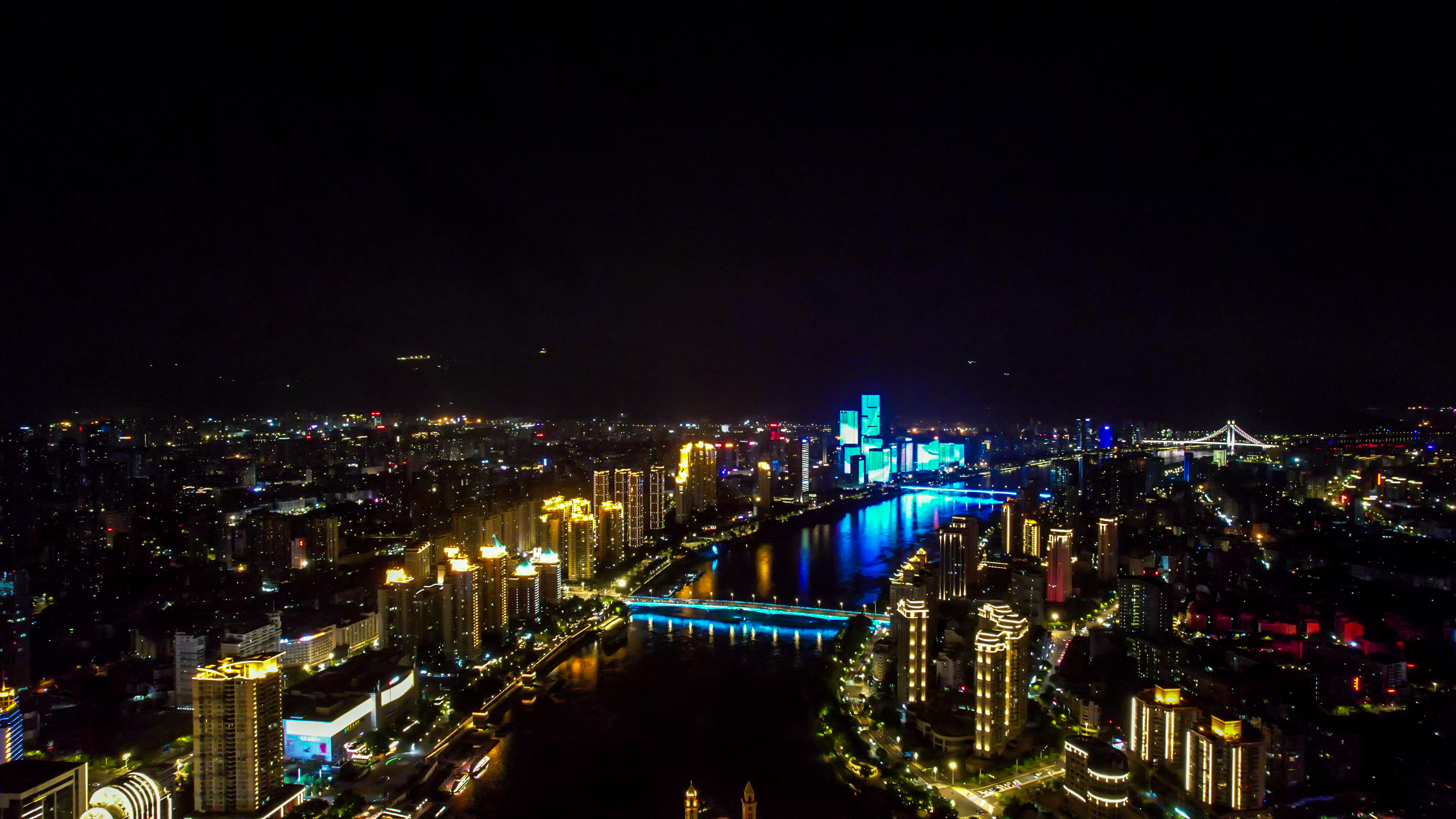 夜景灯光交通高架桥福建福州航拍摄影图素材