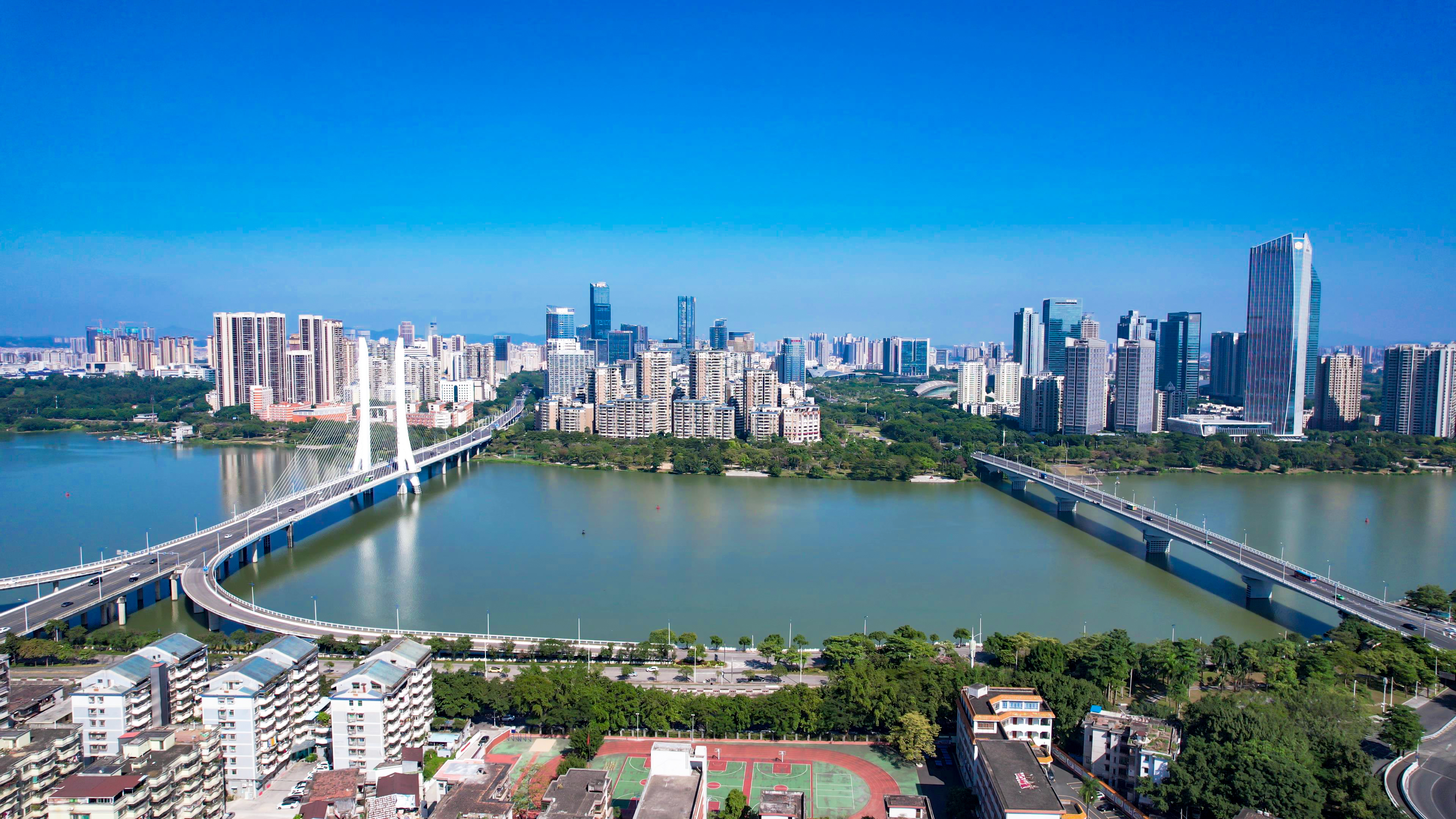 惠州东江两岸高楼建筑航拍素材