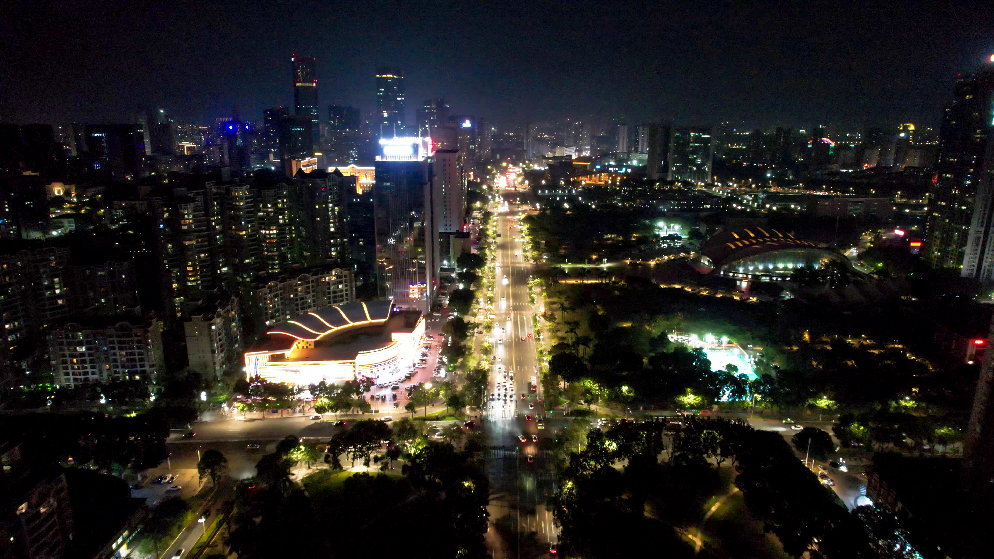 广东惠州城市夜景灯光航拍素材
