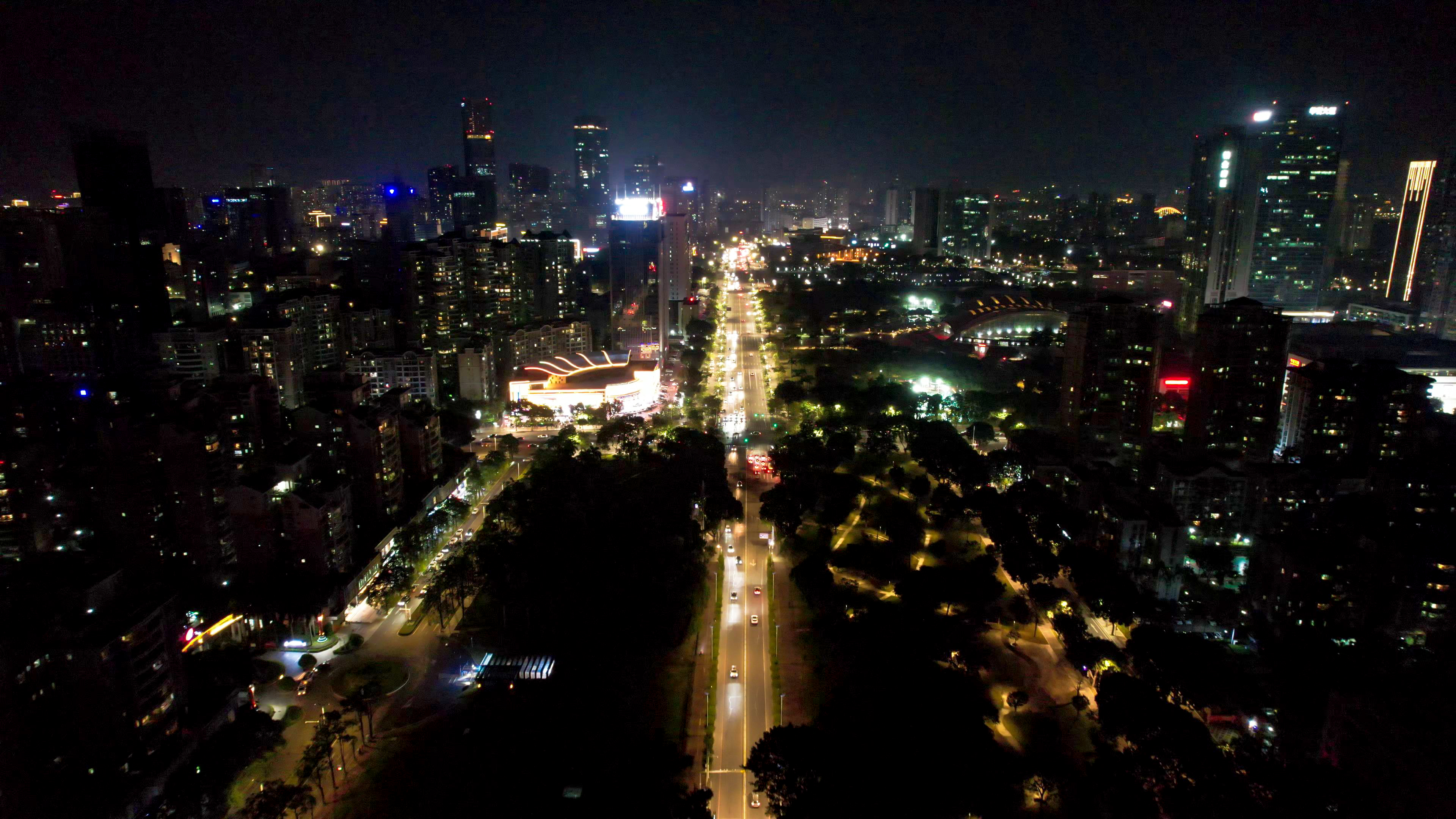 广东惠州城市夜景灯光航拍素材