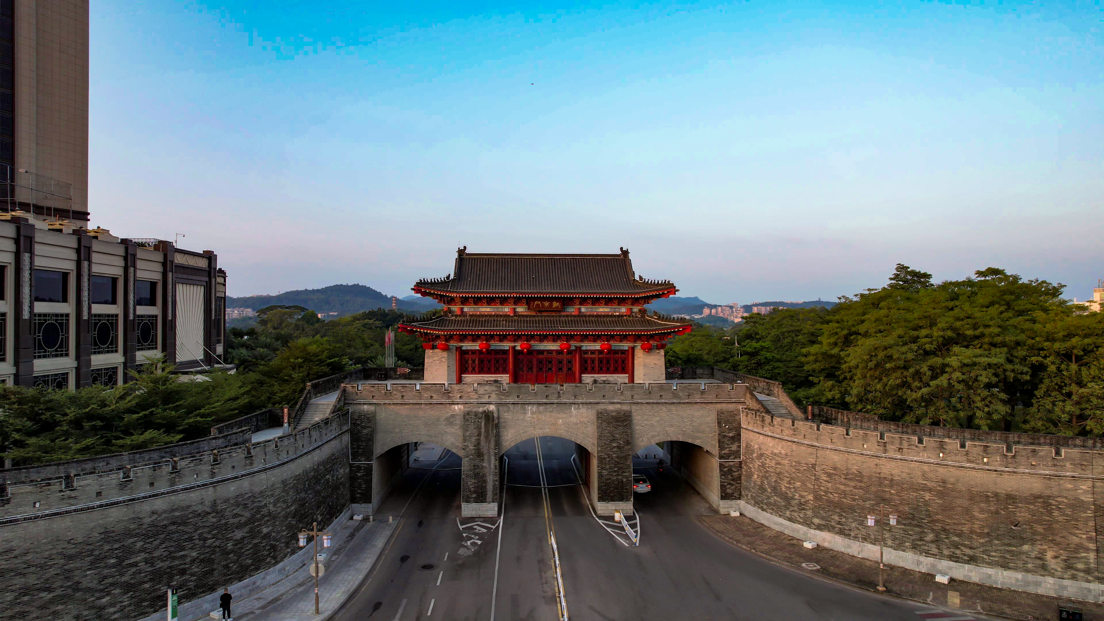 惠州朝京门历史文化古建筑航拍素材