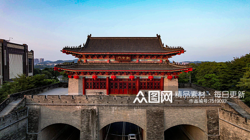 惠州朝京门历史文化古建筑航拍素材