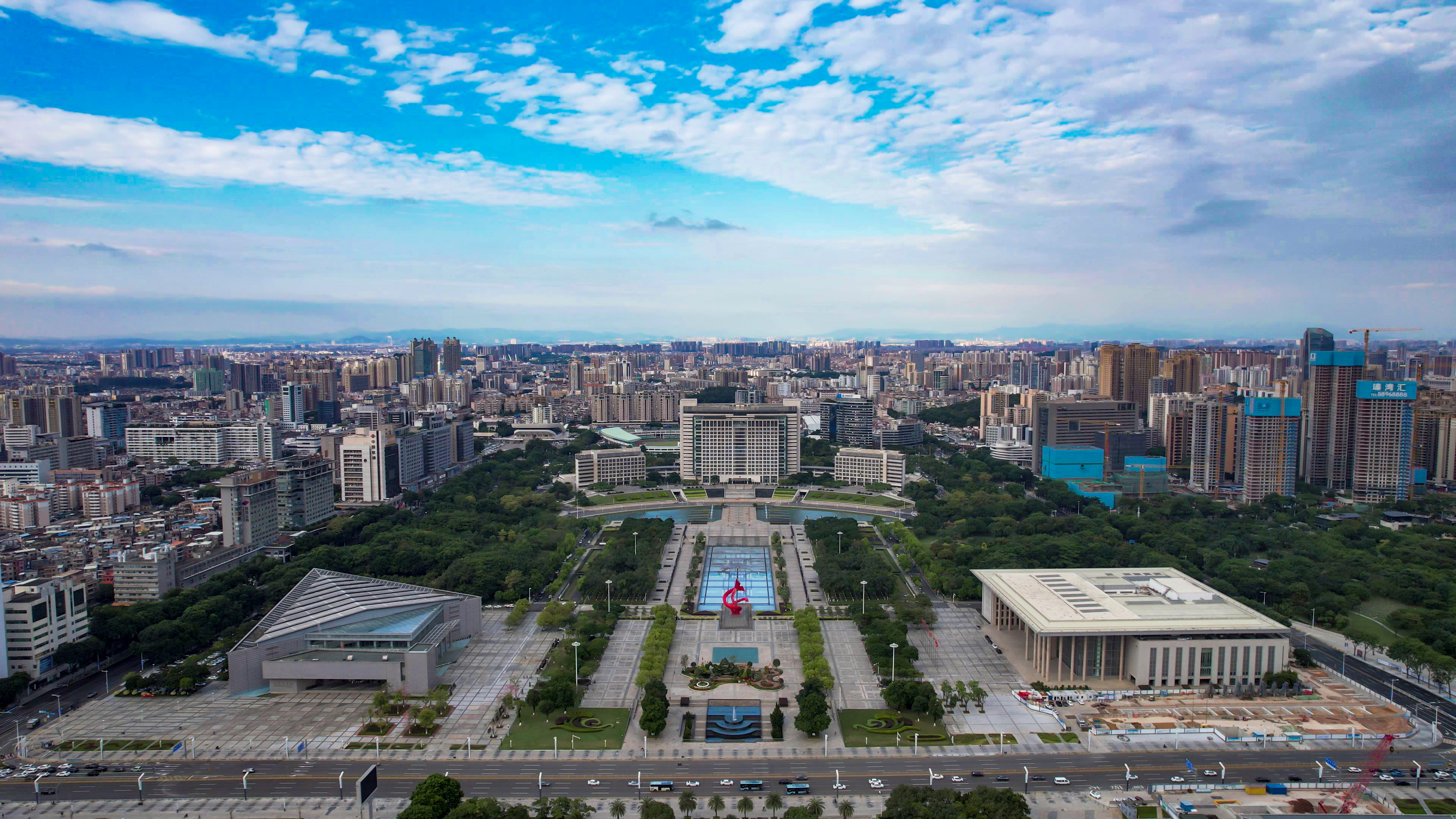 东莞市政府大楼建筑航拍素材